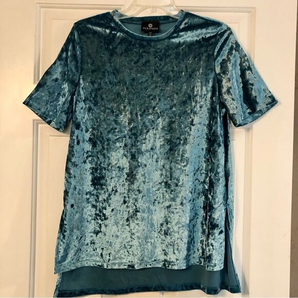 Curations Green Crushed Velvet Short Sleeved Blouse Size S - Picture 1 of 8